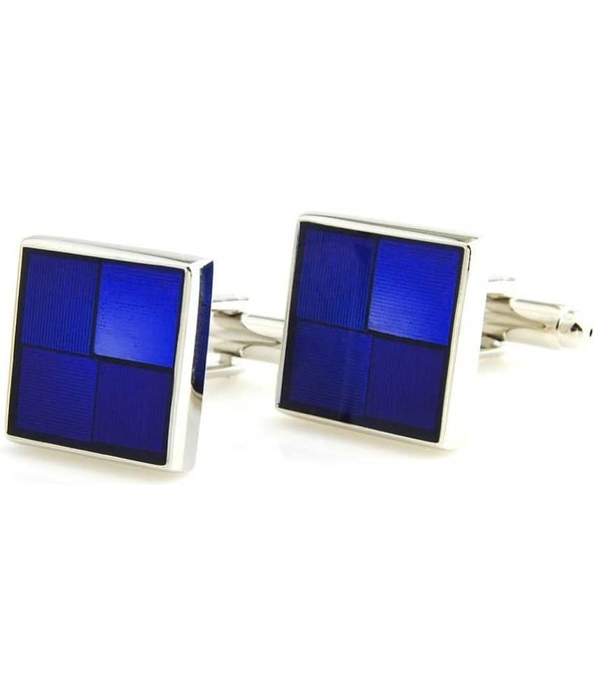ZIVOM 3D Square Blue Checks Checkered Enamel Brass Formal Shirt Blazer Suit Cufflinks Pair Men Gift Box - Jewellery Sets | Buy online on ZillyBuy