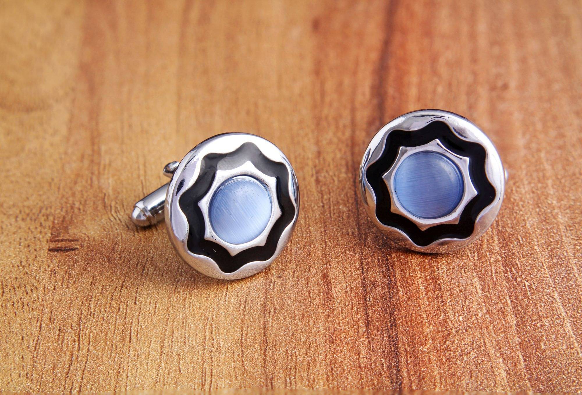     			The Jewelbox Crystal Enamel Blue Black Silver Rhodium Brass Formal Shirt Blazer Suit Cufflinks Pair Men Gift Box