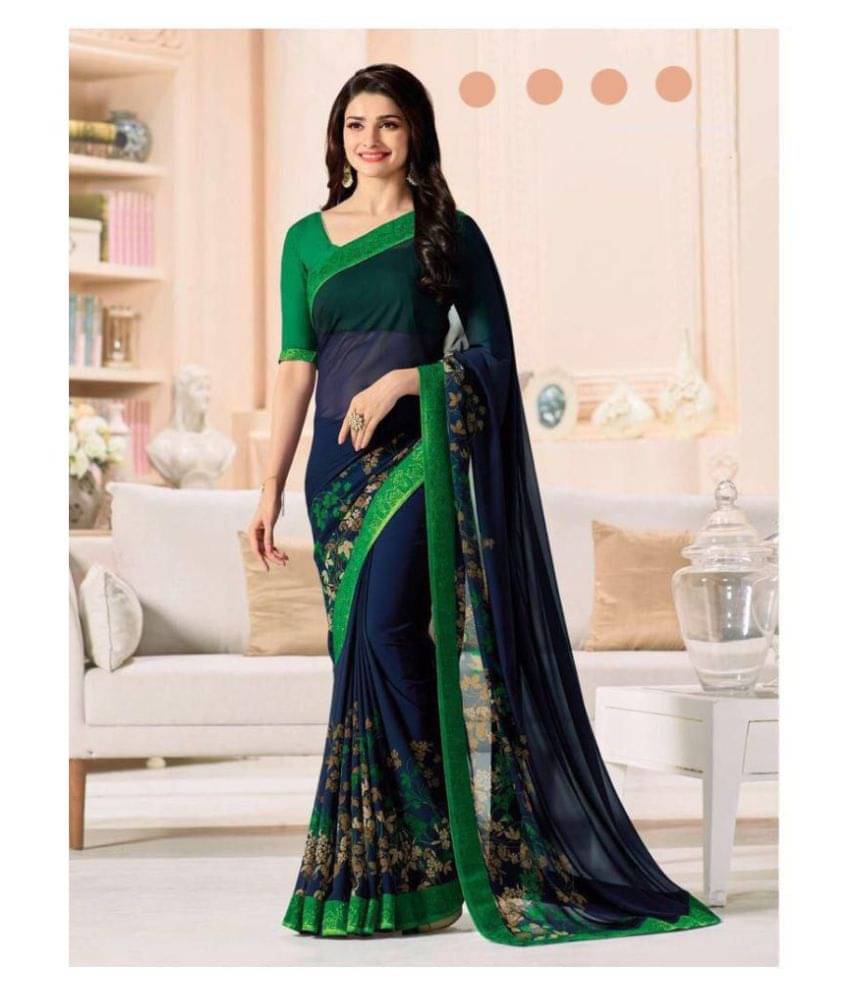     			Gazal Fashions Chiffon Printed Saree With Unstitched Blouse Piece ( Multicolor )