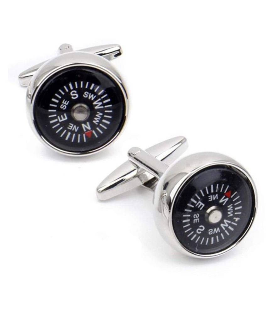     			The Jewelbox Compass Black White Red Rhodium Plated Formal Shirt Brass Cufflinks Pair Men Gift Box
