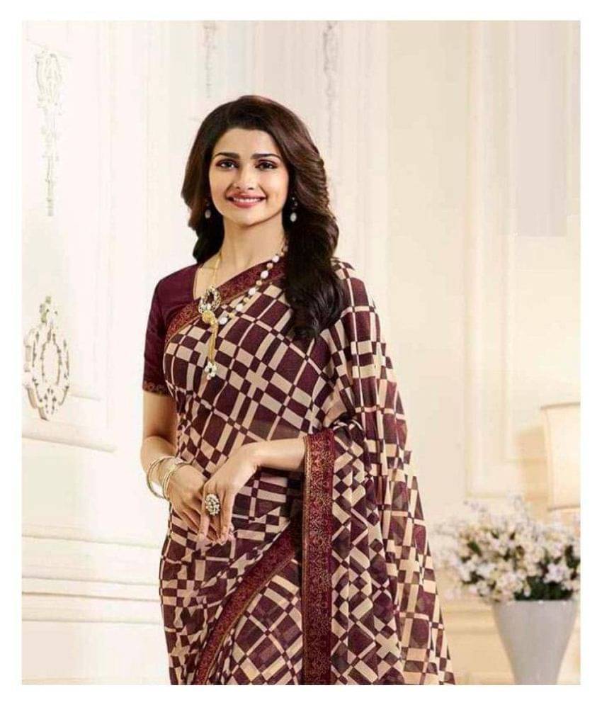 Gazal Fashions Georgette Printed Saree With Unstitched Blouse Piece ( Brown )     			Gazal Fashions Georgette Printed Saree With Unstitched Blouse Piece ( Brown )