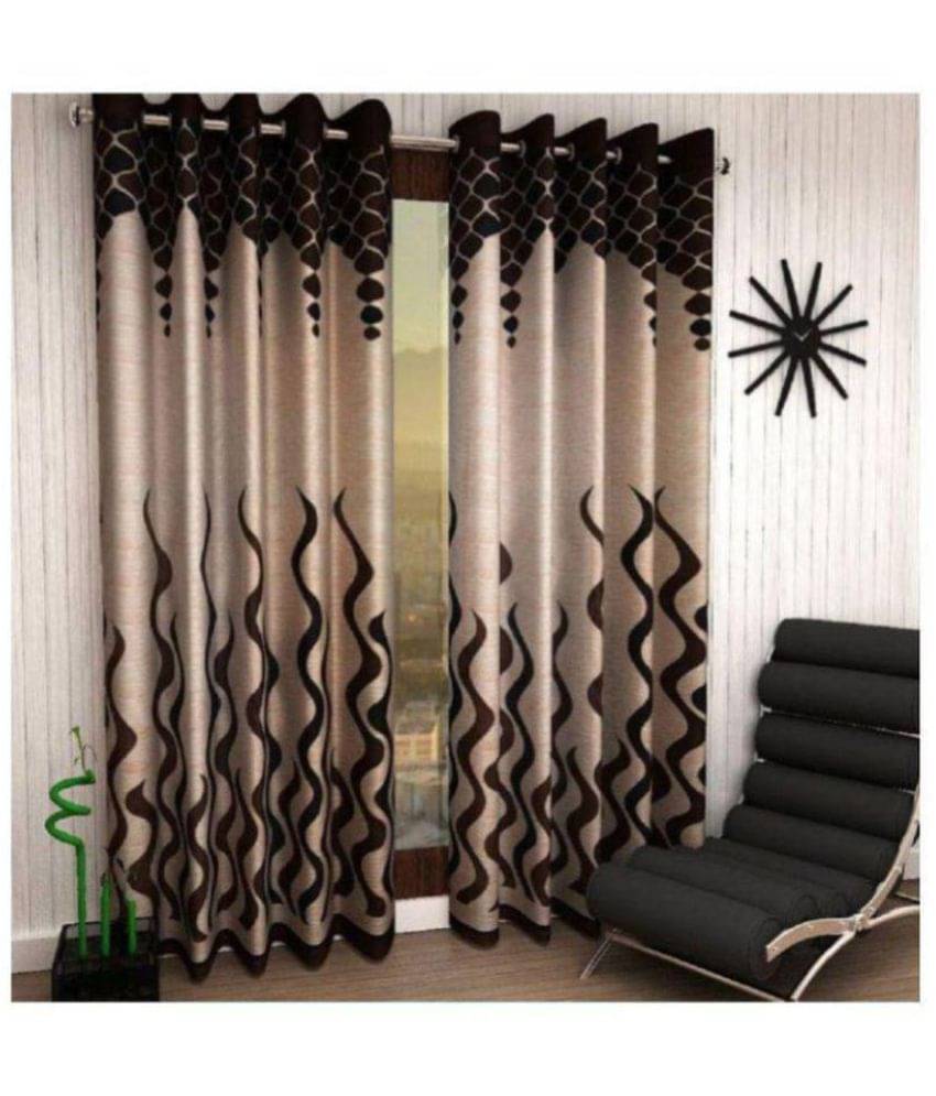 Panipat Textile Hub Floral Semi-Transparent Eyelet Door Curtain 7 ft Pack of 6 -Brown     			Panipat Textile Hub Floral Semi-Transparent Eyelet Door Curtain 7 ft Pack of 6 -Brown