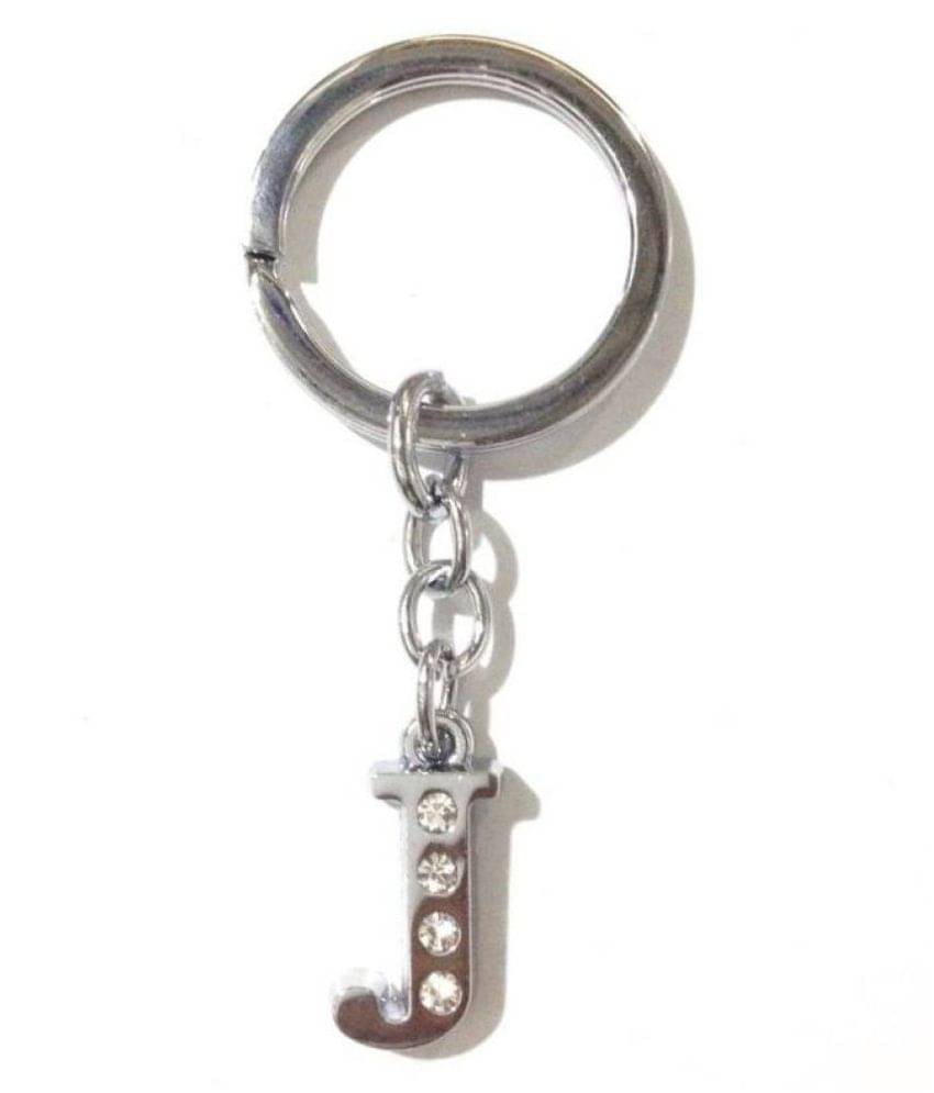     			Alphabet J Chrome Metal Finish Keyring Key Chain  (Silver)