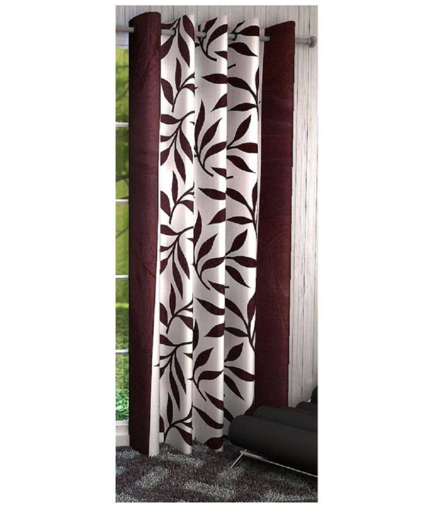 Panipat Textile Hub Floral Semi-Transparent Eyelet Window Curtain 5 ft Single -Brown