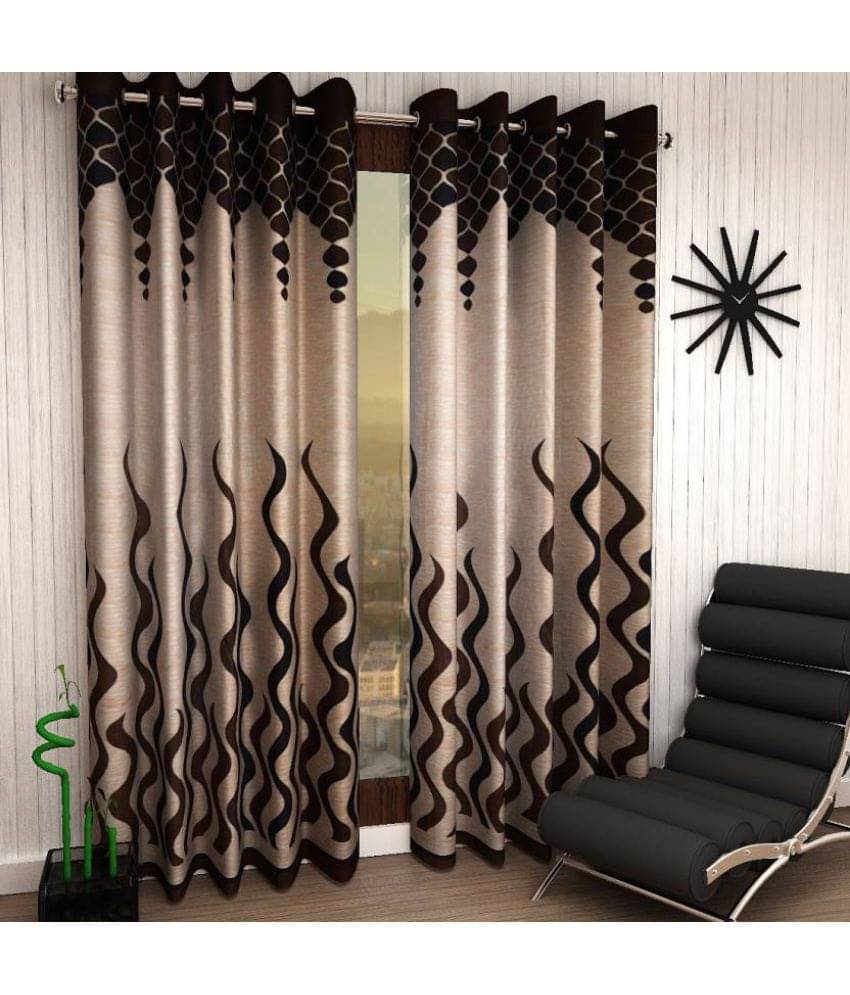 Panipat Textile Hub Printed Semi-Transparent Eyelet Door Curtain 7 ft Pack of 2 -Brown Panipat Textile Hub Printed Semi-Transparent Eyelet Door Curtain 7 ft Pack of 2 -Brown