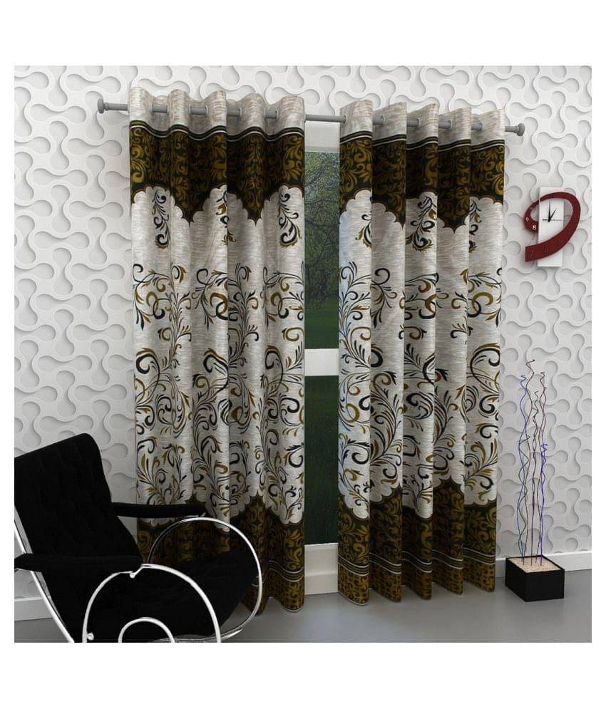 Phyto Home Floral Semi-Transparent Eyelet Door Curtain 7 ft Pack of 2 -Green Phyto Home Floral Semi-Transparent Eyelet Door Curtain 7 ft Pack of 2 -Green
