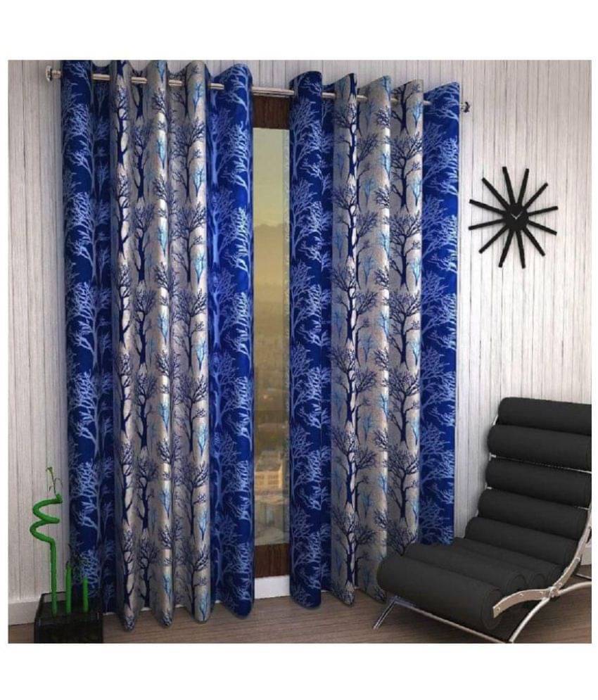 Tanishka Fabs Floral Semi-Transparent Eyelet Curtain 5 ft ( Pack of 2 ) - Blue Tanishka Fabs Floral Semi-Transparent Eyelet Curtain 5 ft ( Pack of 2 ) - Blue