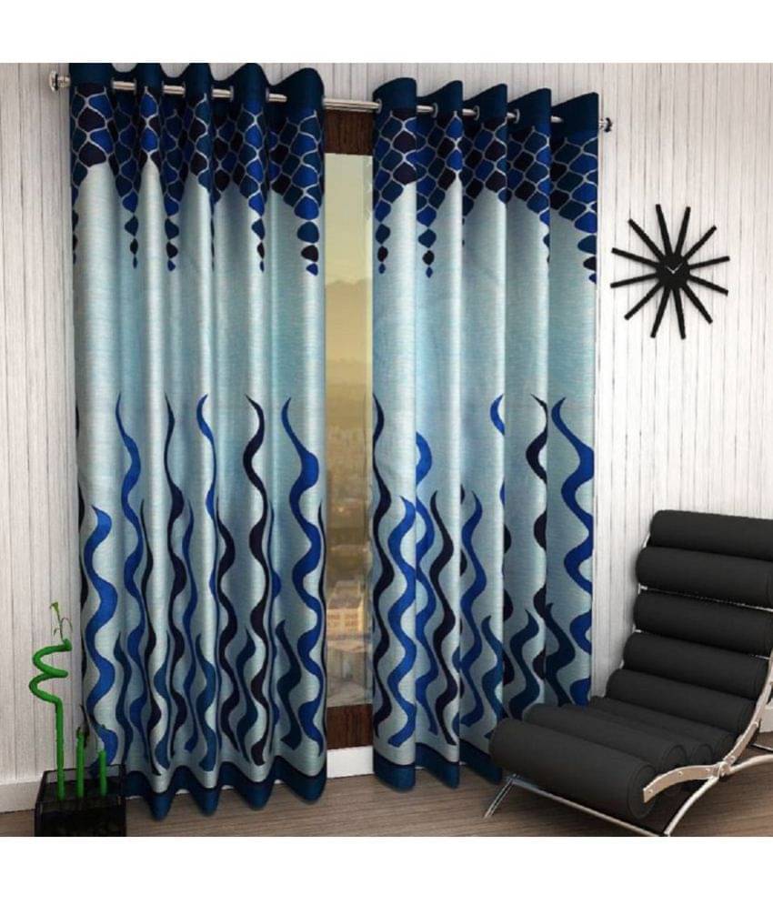 Tanishka Fabs Abstract Semi-Transparent Eyelet Curtain 5 ft ( Pack of 2 ) - Blue Tanishka Fabs Abstract Semi-Transparent Eyelet Curtain 5 ft ( Pack of 2 ) - Blue