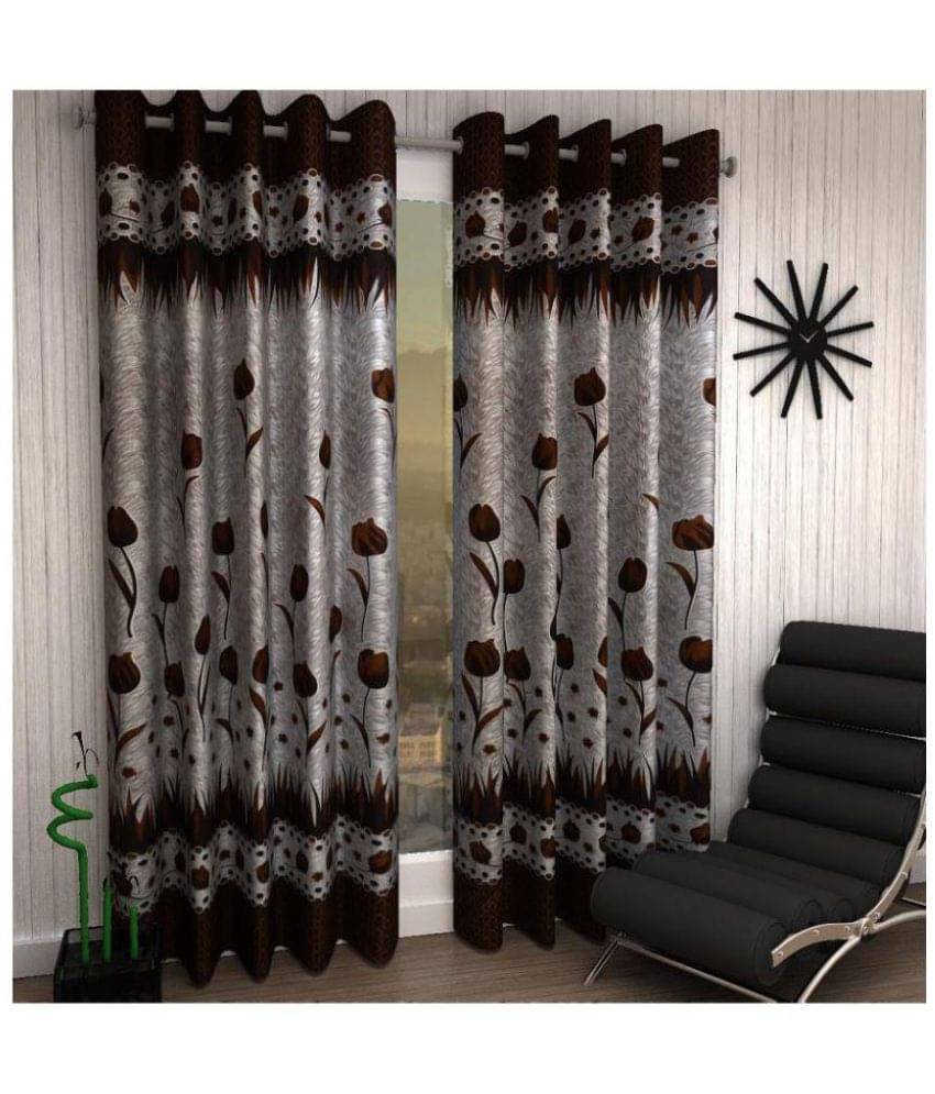 Tanishka Fabs Printed Transparent Eyelet Door Curtain 7 ft Pack of 2 -Brown Tanishka Fabs Printed Transparent Eyelet Door Curtain 7 ft Pack of 2 -Brown
