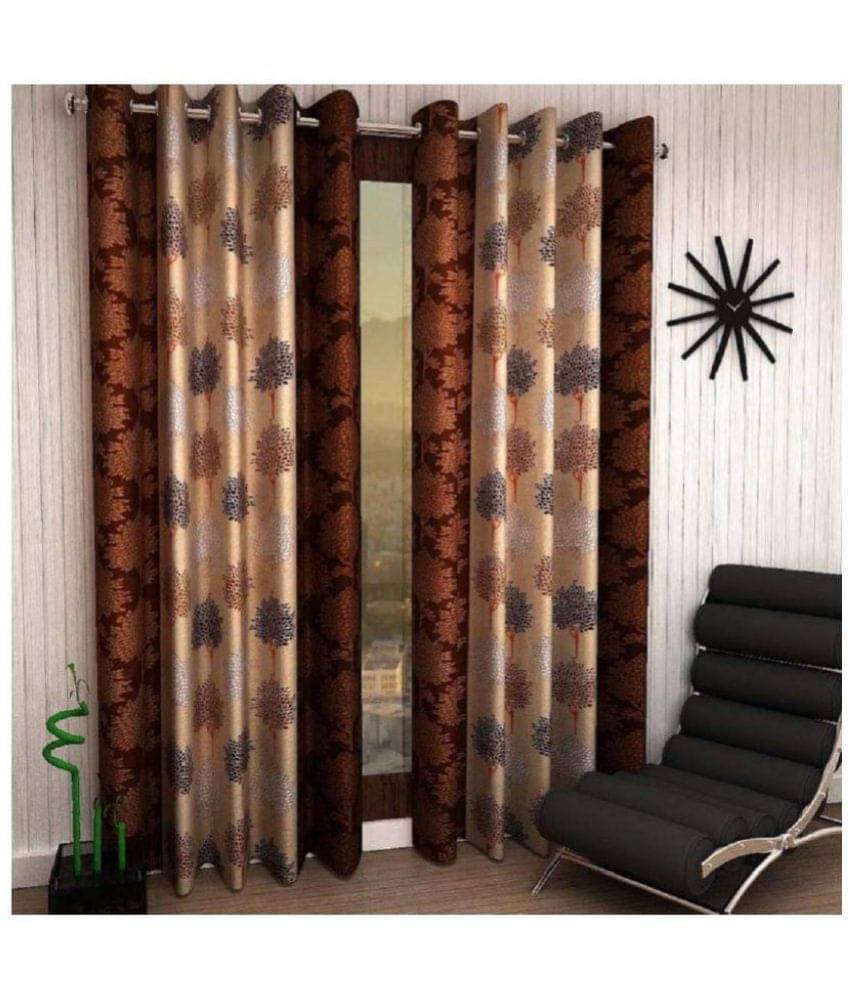 Tanishka Fabs Floral Semi-Transparent Eyelet Curtain 5 ft ( Pack of 4 ) - Brown Tanishka Fabs Floral Semi-Transparent Eyelet Curtain 5 ft ( Pack of 4 ) - Brown