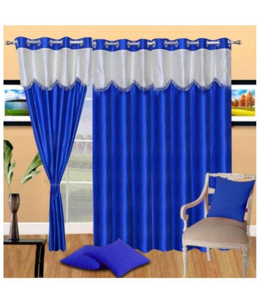 Tanishka Fabs Semi-Transparent Curtain 5 ft ( Pack of 3 ) - Blue Tanishka Fabs Semi-Transparent Curtain 5 ft ( Pack of 3 ) - Blue