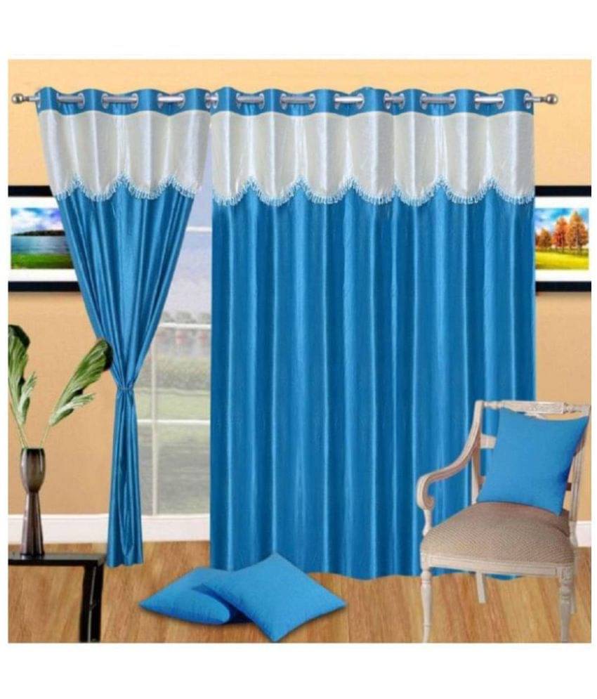 Tanishka Fabs Semi-Transparent Curtain 5 ft ( Pack of 3 ) - Aqua Tanishka Fabs Semi-Transparent Curtain 5 ft ( Pack of 3 ) - Aqua