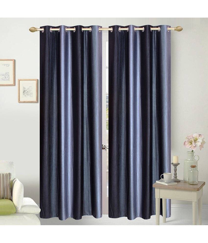     			Panipat Textile Hub Solid Blackout Eyelet Door Curtain 7 ft Pack of 2 -Black