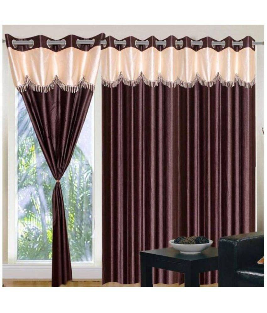 Phyto Home Solid Semi-Transparent Eyelet Door Curtain 7 ft Pack of 3 -Brown Phyto Home Solid Semi-Transparent Eyelet Door Curtain 7 ft Pack of 3 -Brown