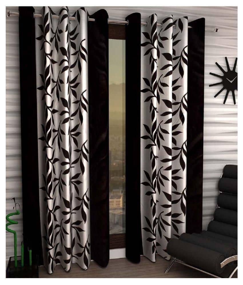 Phyto Home Printed Semi-Transparent Eyelet Window Curtain 5 ft Pack of 4 -Black