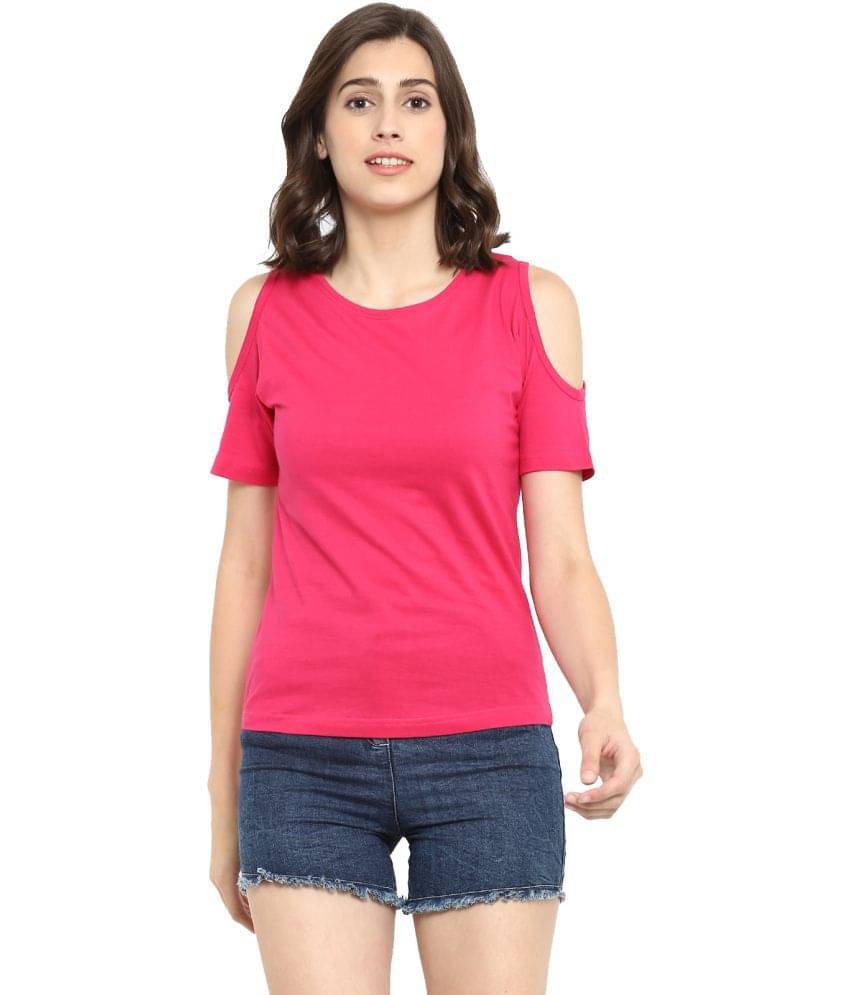     			Ap'pulse Women Cotton Solid Regular Fit Round Neck T-Shirt ( Pink )