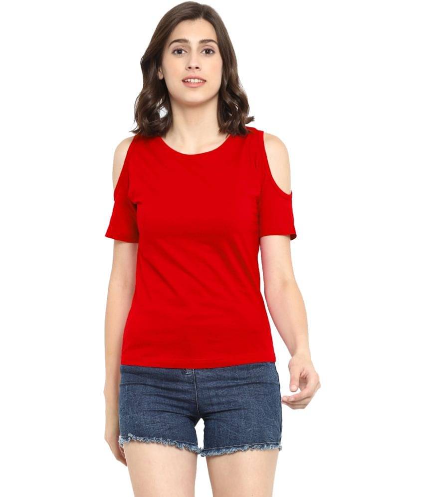 Ap'pulse Women Cotton Solid Regular Fit Round Neck T-Shirt ( Red ) Ap'pulse Women Cotton Solid Regular Fit Round Neck T-Shirt ( Red )