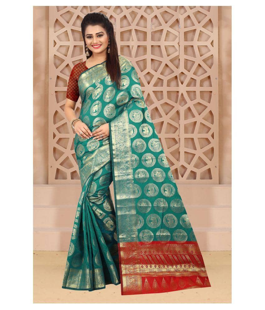 Gazal Fashions Banarasi Silk Embellished Saree With Unstitched Blouse Piece ( Green ) - Sarees | Buy online on ZillyBuy