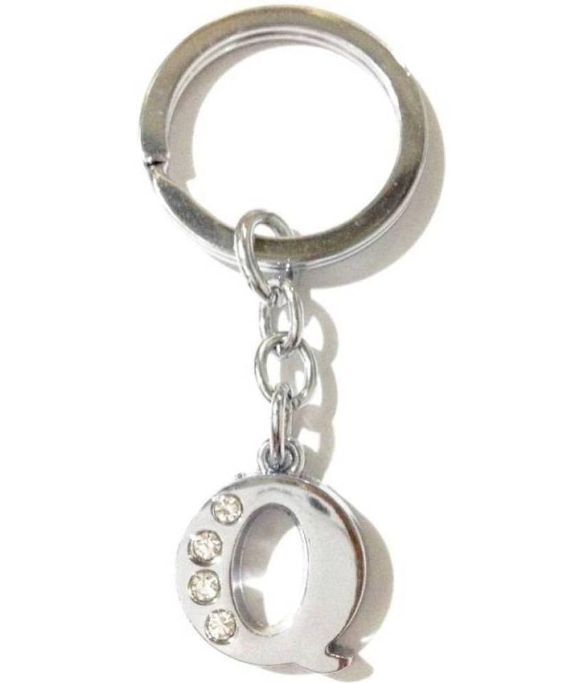 Alphabet Q Chrome Metal Finish Keyring Key Chain (Silver)