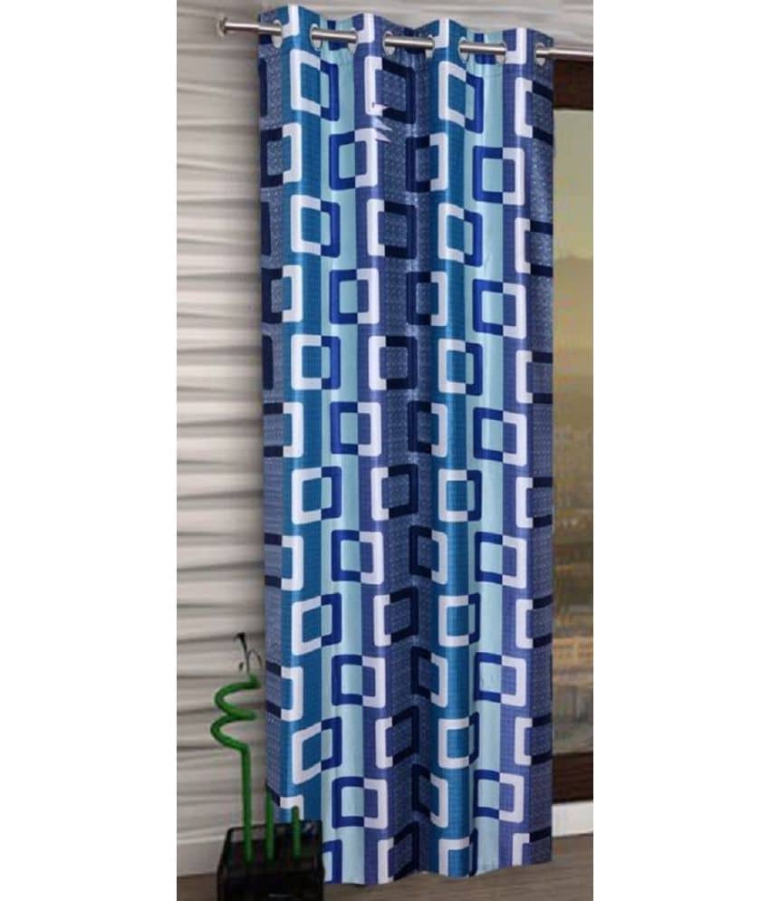Panipat Textile Hub Abstract Semi-Transparent Eyelet Door Curtain 7 ft Single -Blue