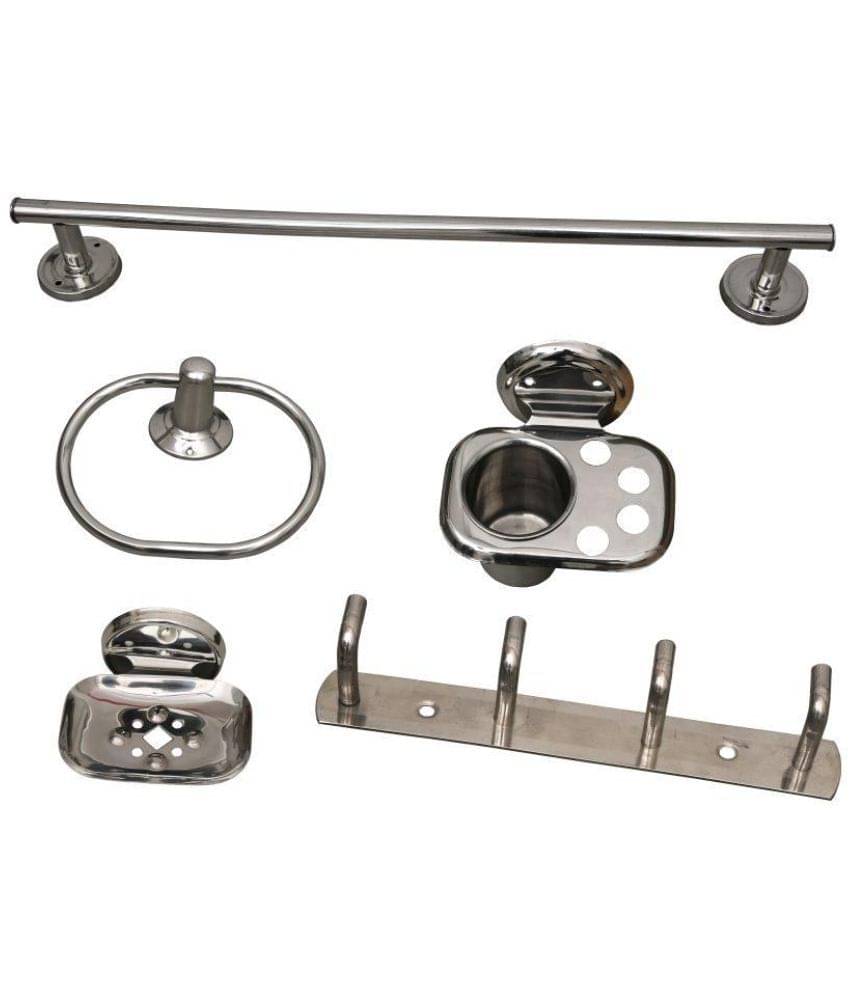     			Manvi- Stainless Steel Bath Combo/Bathroom Set 5pcs (Towel Rod 24",Tooth Brush Holder,Towel Ring,Soap Case & Hook Rail 4 pin)
