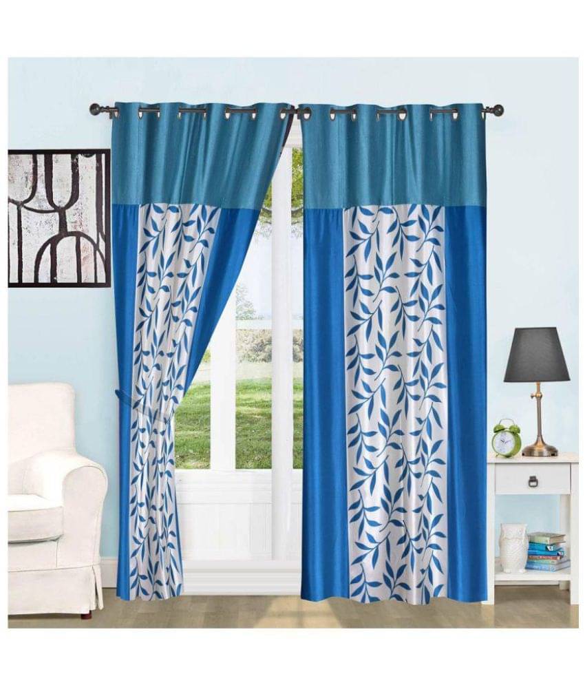 Tanishka Fabs Floral Semi-Transparent Eyelet Door Curtain 7 ft Pack of 2 -Light Blue Tanishka Fabs Floral Semi-Transparent Eyelet Door Curtain 7 ft Pack of 2 -Light Blue