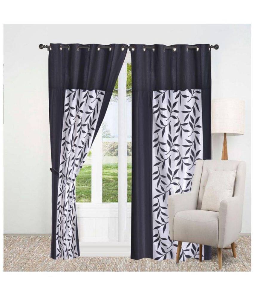 Tanishka Fabs Floral Semi-Transparent Eyelet Door Curtain 7 ft Pack of 2 -Black Tanishka Fabs Floral Semi-Transparent Eyelet Door Curtain 7 ft Pack of 2 -Black