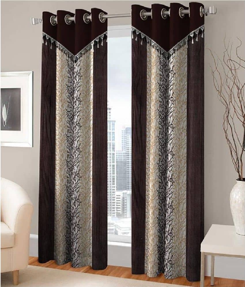Tanishka Fabs Semi-Transparent Curtain 7 ft ( Pack of 2 ) - Brown