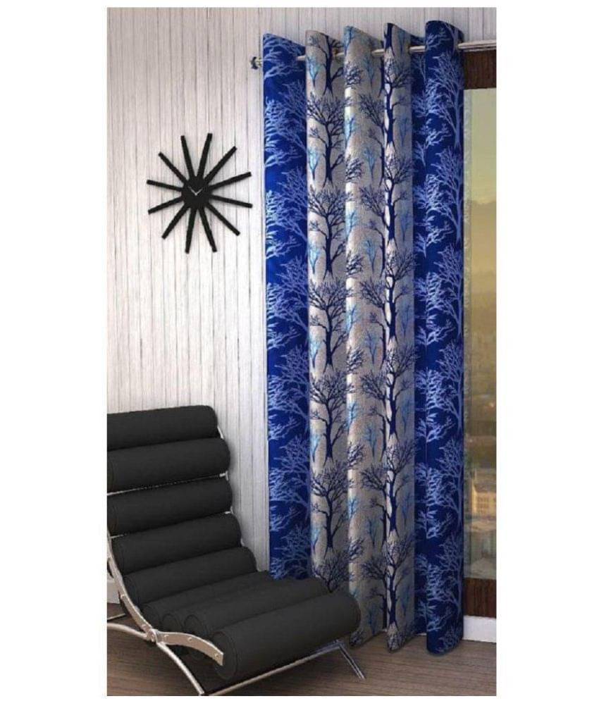 Tanishka Fabs Semi-Transparent Curtain 7 ft ( Pack of 1 ) - Blue Tanishka Fabs Semi-Transparent Curtain 7 ft ( Pack of 1 ) - Blue