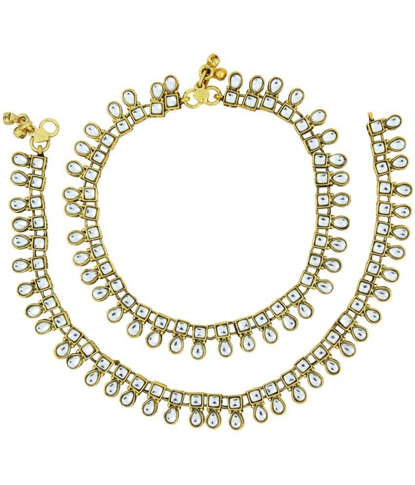     			The Jewelbox Antique Traditional Square Drop Kundan Look Pair Of Anklet