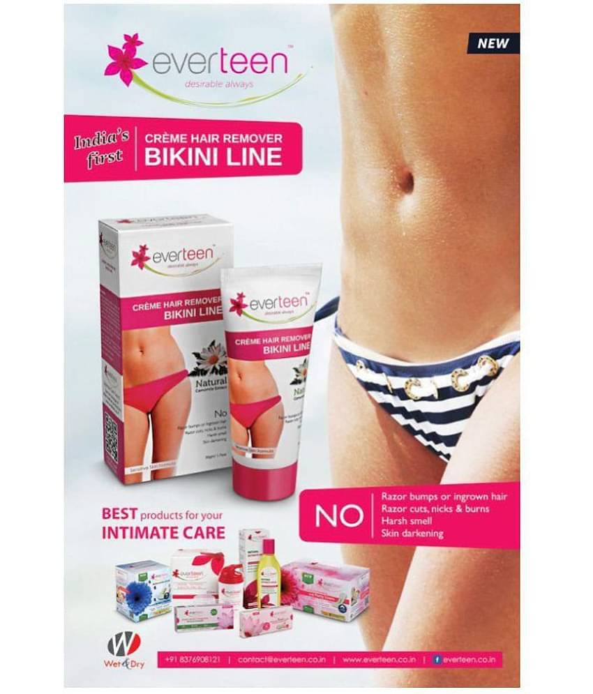 everteen Bikini Line Hair Remover Creme - Natural for Women - 2 Packs (50g Each)