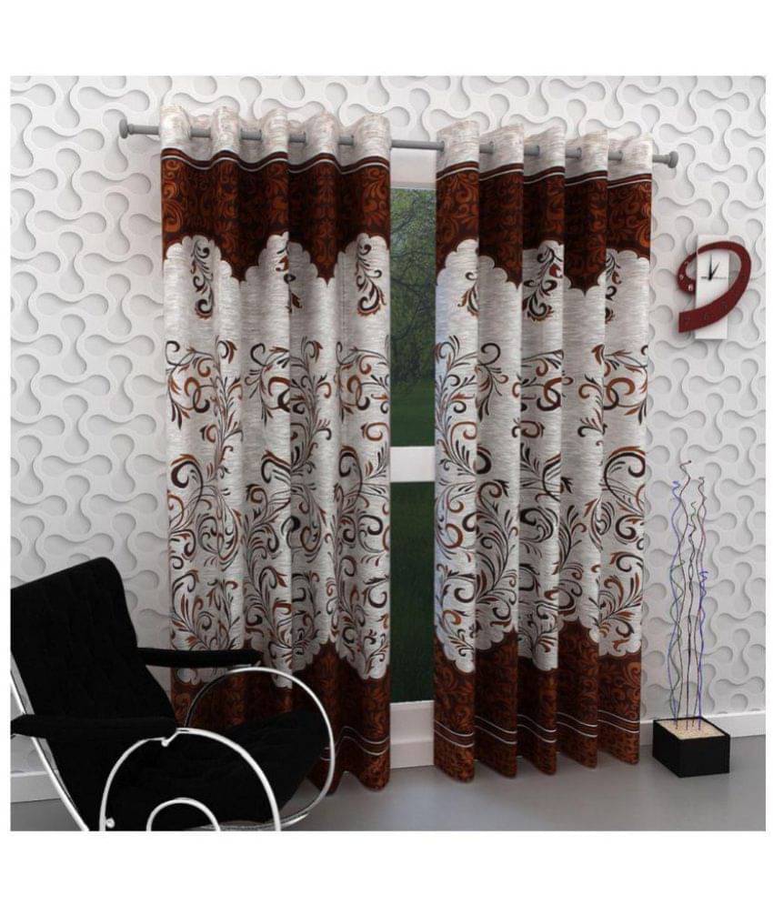     			Panipat Textile Hub Printed Semi-Transparent Eyelet Window Curtain 5 ft Pack of 4 -Brown