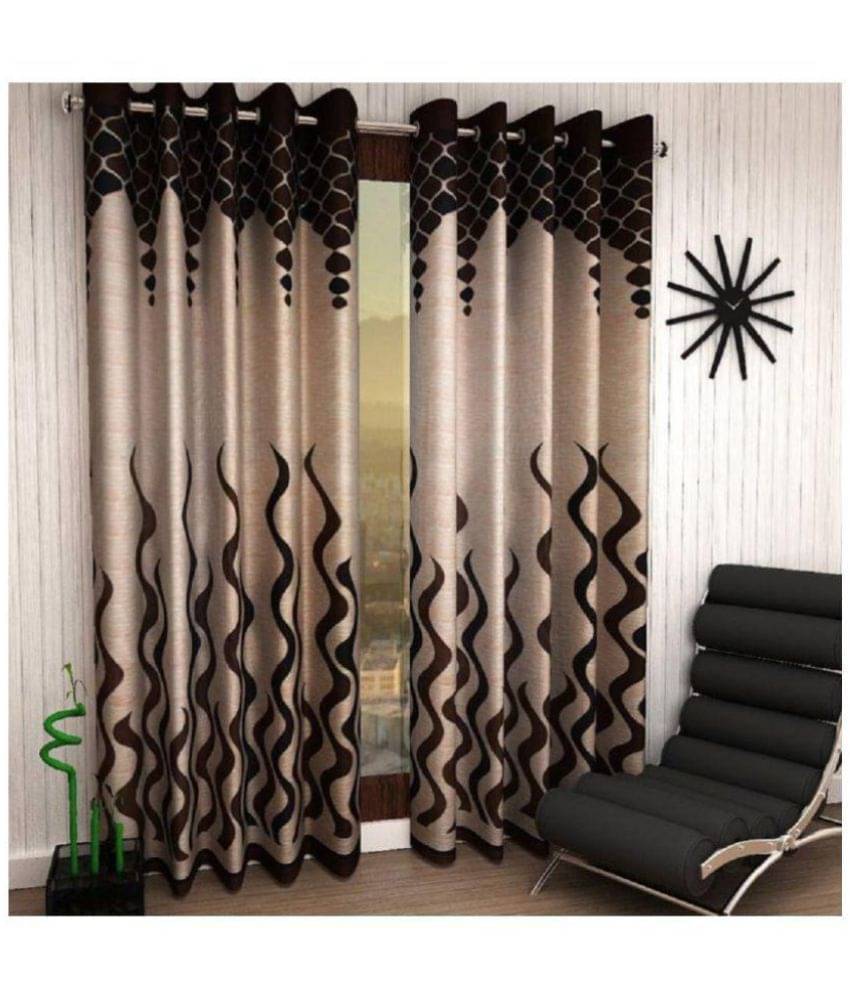 Panipat Textile Hub Printed Semi-Transparent Eyelet Window Curtain 5 ft Pack of 4 -Brown Panipat Textile Hub Printed Semi-Transparent Eyelet Window Curtain 5 ft Pack of 4 -Brown