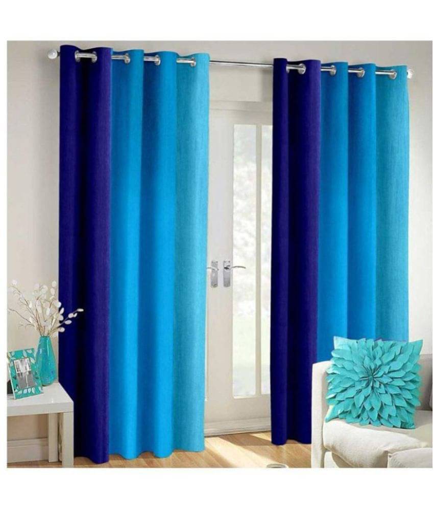 Tanishka Fabs Solid Room Darkening Eyelet Curtain 5 ft ( Pack of 2 ) - Blue Tanishka Fabs Solid Room Darkening Eyelet Curtain 5 ft ( Pack of 2 ) - Blue