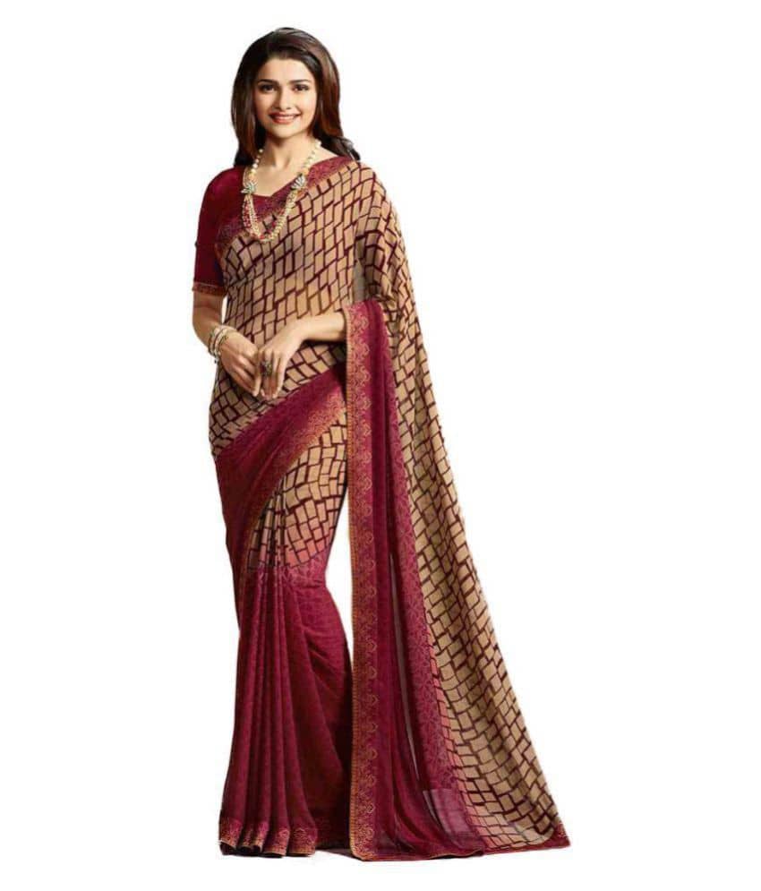 Gazal Fashions Chiffon Printed Saree With Unstitched Blouse Piece ( Multicolor ) - Sarees | Buy online on ZillyBuy