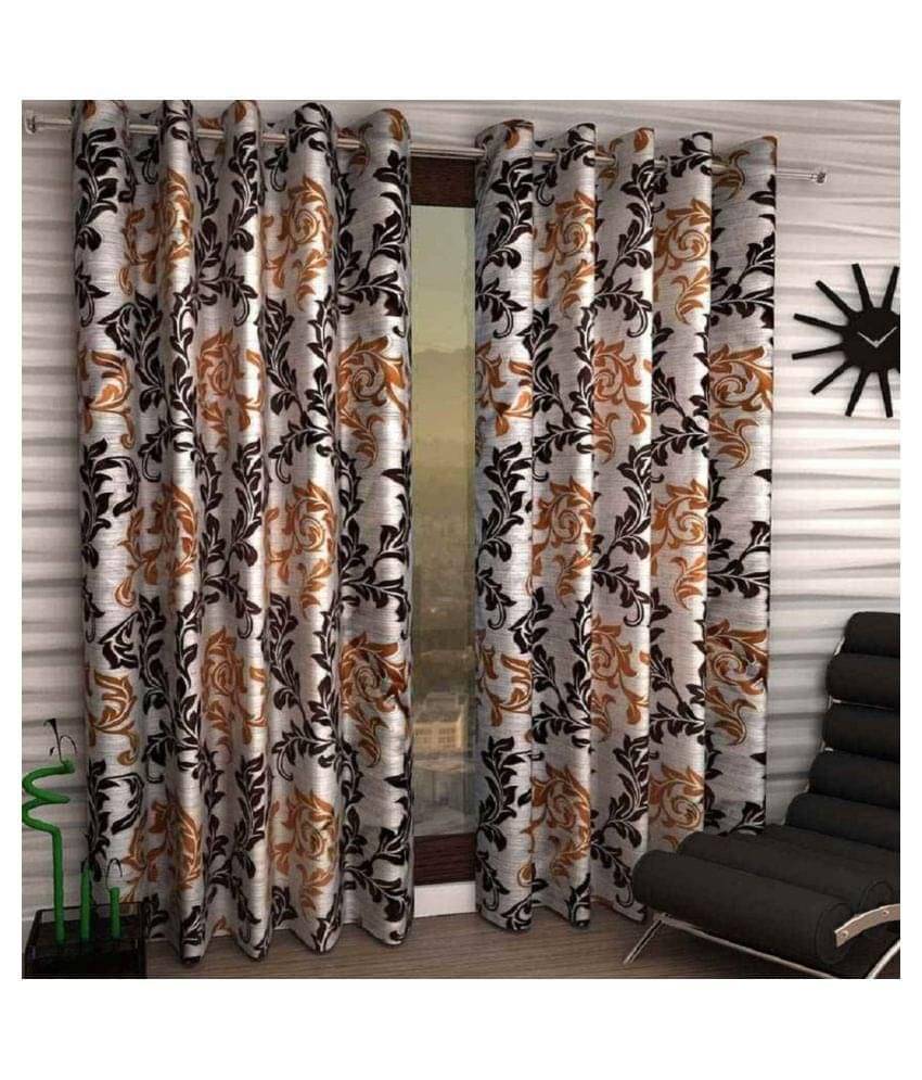 Tanishka Fabs Semi-Transparent Curtain 9 ft ( Pack of 2 ) - Brown Tanishka Fabs Semi-Transparent Curtain 9 ft ( Pack of 2 ) - Brown