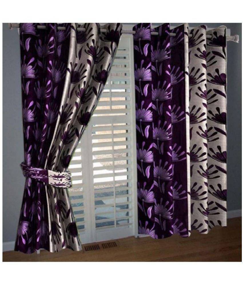Tanishka Fabs Semi-Transparent Curtain 5 ft ( Pack of 4 ) - Purple Tanishka Fabs Semi-Transparent Curtain 5 ft ( Pack of 4 ) - Purple