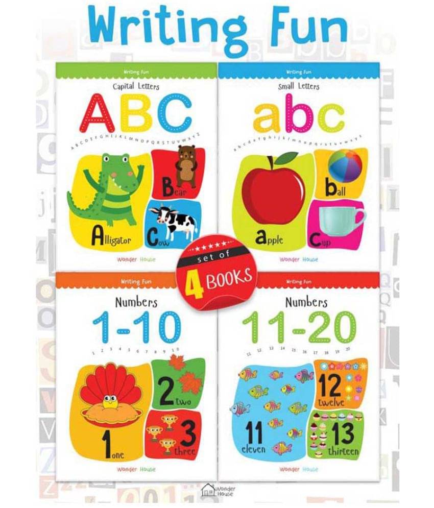     			Writing Fun A Set Of 4 Books : Write And Practice Capital Letters, Small Letters and Numbers  1 to 2