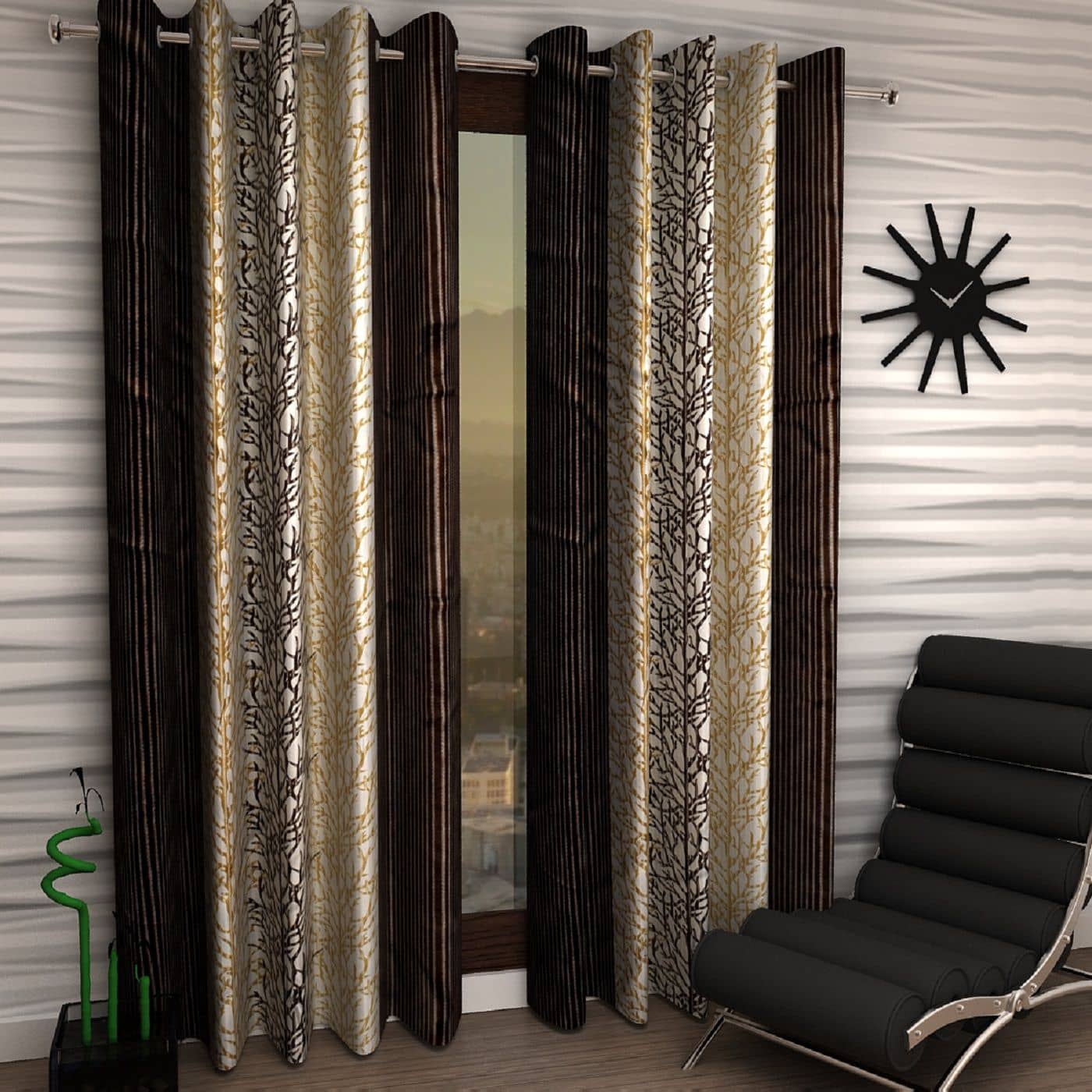 Home Sizzler Set of 2 Door Semi-Transparent Eyelet Polyester Curtains Brown