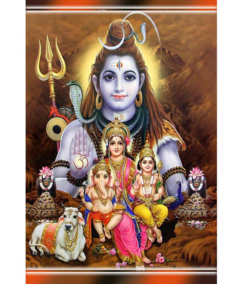 MAHALAXMI ART & CRAFT Bhole Nath Family Maa Parvati Ganesh Ji  Paper Wall Poster Without Frame