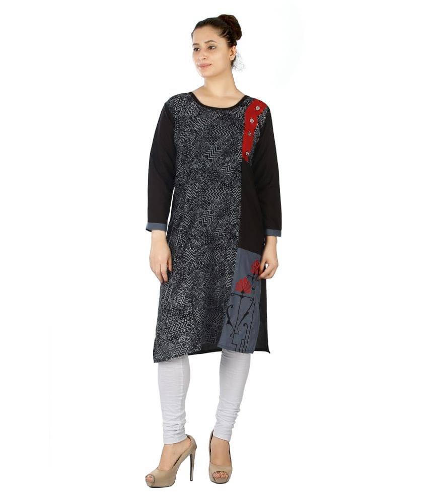 FCK-3 Black Rayon Straight Kurti     			FCK-3 Black Rayon Straight Kurti