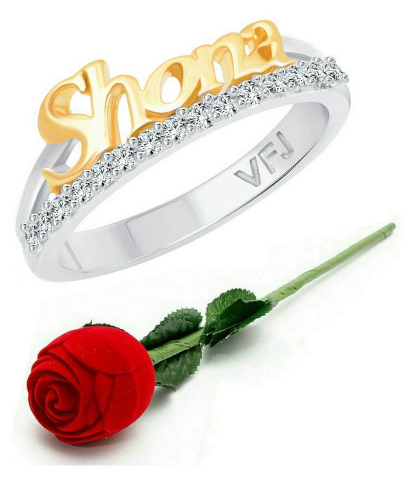     			Vighnaharta Romantic Word "SHONA" CZ Rhodium Plated Alloy Ring with Rose Ring Box for Women and Girls - [VFJ1264ROSE14]