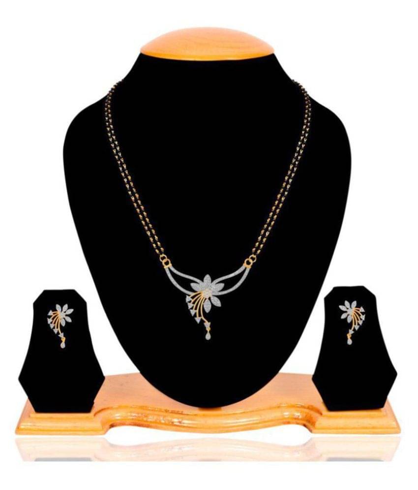 Navya Collection American diamonds Studded Gold Plated Latest Design Silver Coloured Mangalsutra Set Navya Collection American diamonds Studded Gold Plated Latest Design Silver Coloured Mangalsutra Set