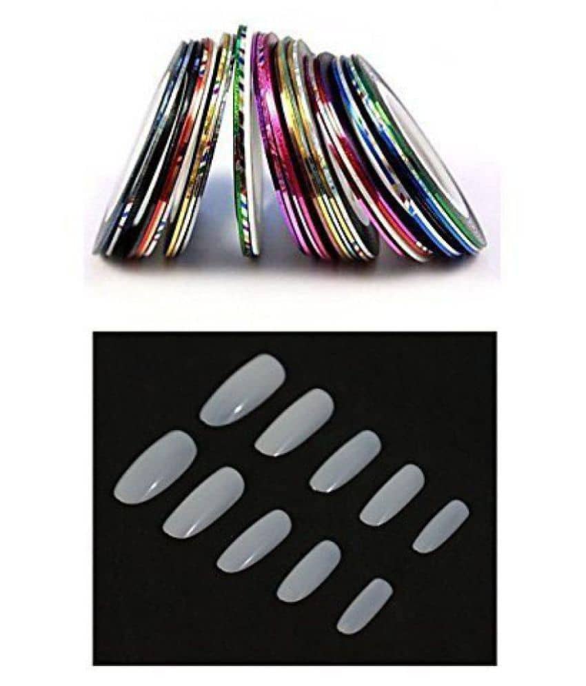 FOK 100Pc Reusable  White Fake Nails 10Pc Nailart Tape Decoration Acrylic 100 no.s
