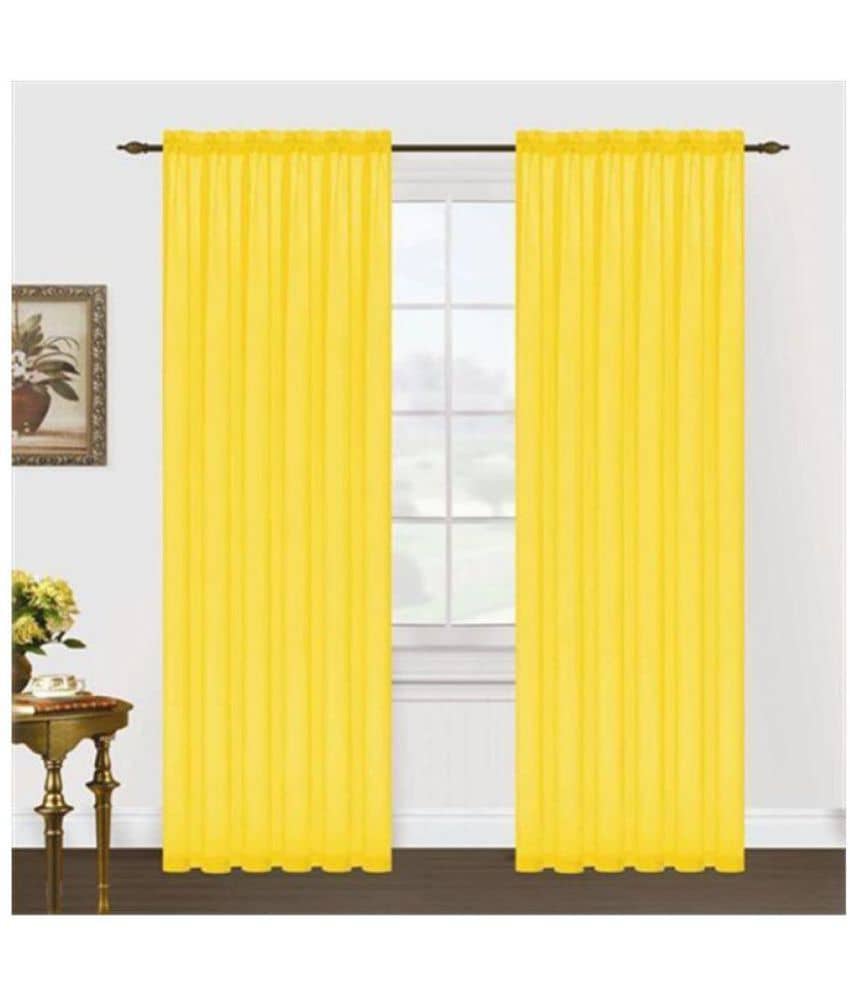Phyto Home Solid Semi-Transparent Eyelet Window Curtain 5 ft Pack of 2 -Yellow