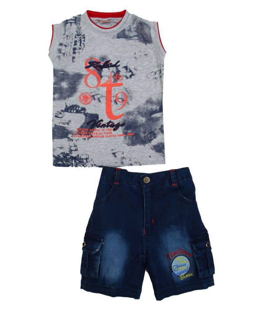Zadmus Baby Boys Denim T Shirts & Shorts ( Red )