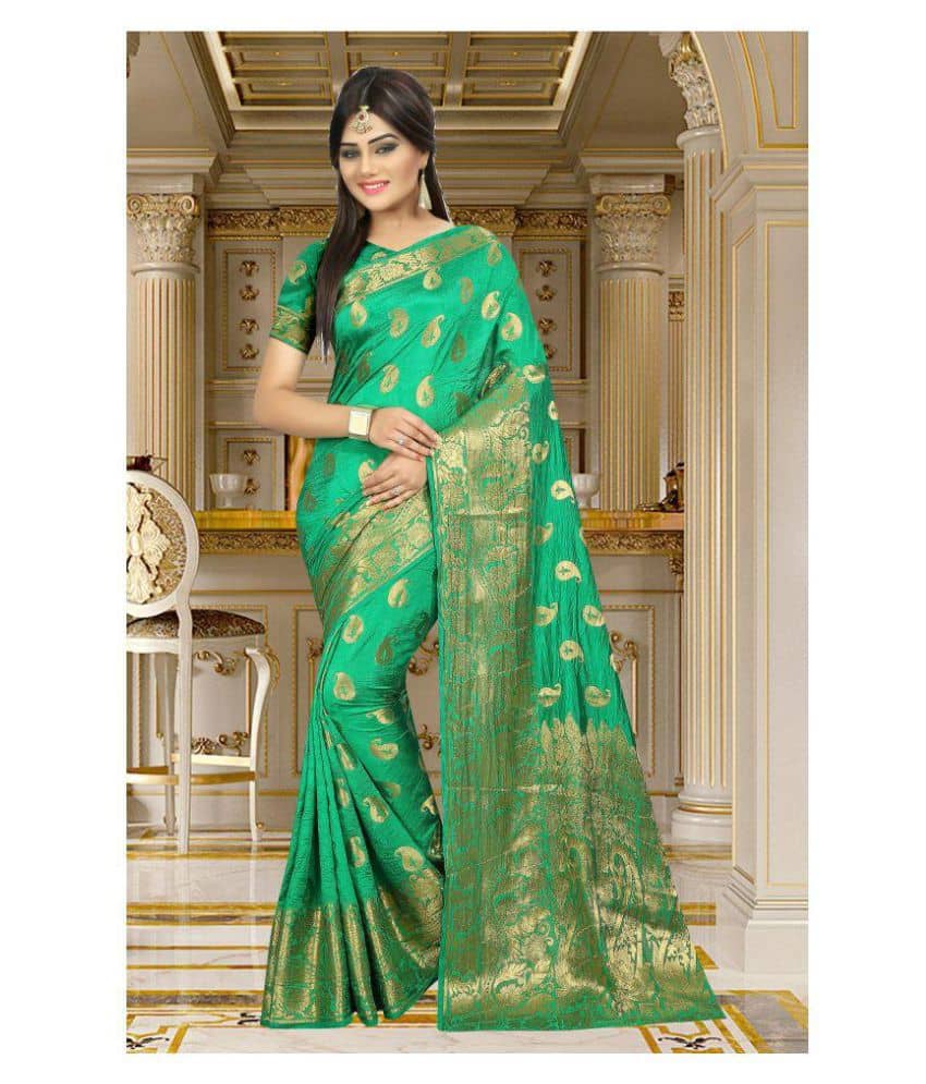 Gazal Fashions Silk Printed Saree With Unstitched Blouse Piece ( Green ) - Sarees | Buy online on ZillyBuy