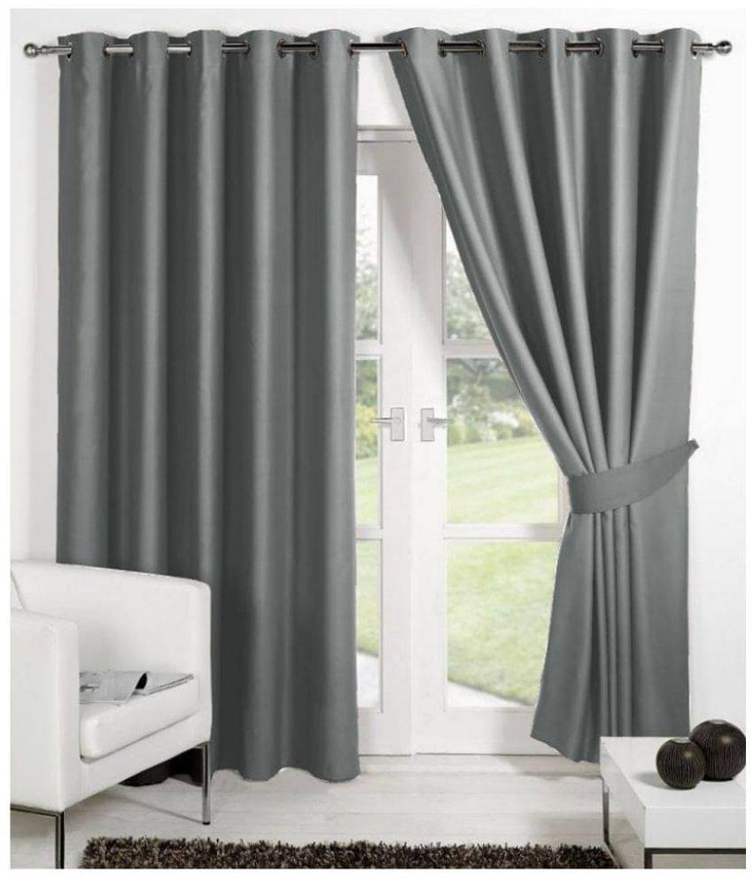 Phyto Home Solid Semi-Transparent Eyelet Door Curtain 7 ft Pack of 2 -Gray     			Phyto Home Solid Semi-Transparent Eyelet Door Curtain 7 ft Pack of 2 -Gray