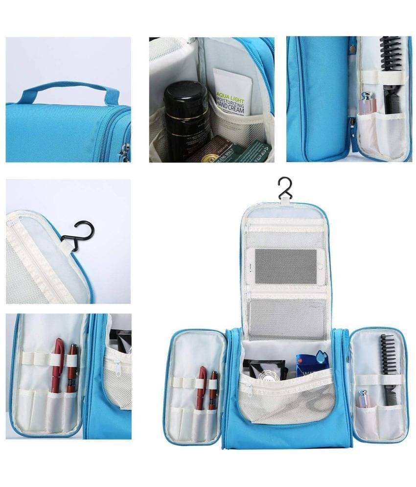     			House Of Quirk Blue Polyester Toiletry Travel Pouch