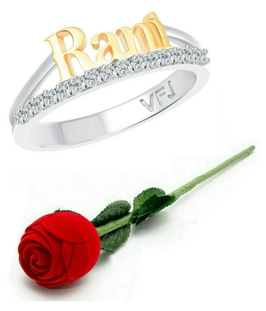     			Vighnaharta Romantic Word "RANI" CZ Rhodium Plated Alloy Ring with Rose Ring Box for Women and Girls - [VFJ1256ROSE14]